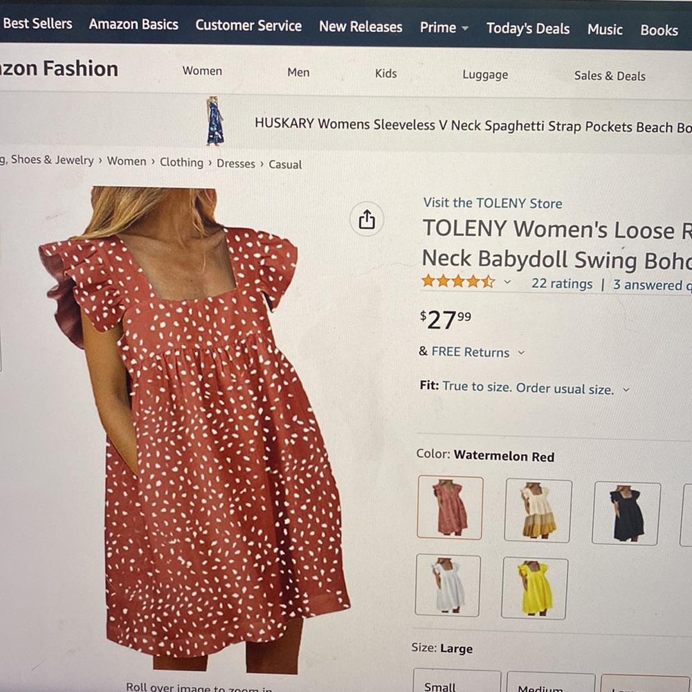 TOLENY Loose Ruffle Sleeveless Mini Dress Babydoll Swing Boho Dress with Pockets